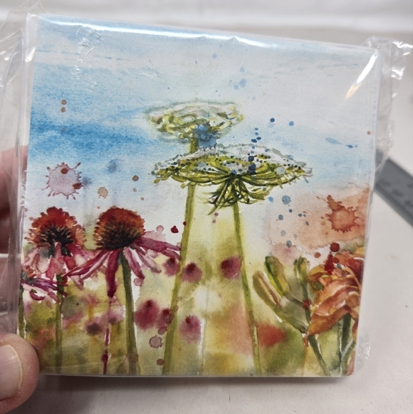 Coaster Set Be Happy Primitives By Kathy Flowers Scenery Absorbent, Water Colors - Picture 10 of 10